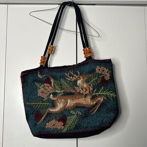 Deer Tote Bag - Embroidered two strap shoulder tote